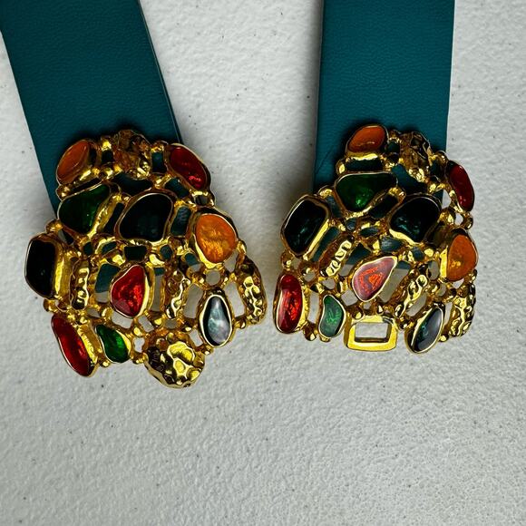 Rare Douglas Paquette Vintage Gold Tone Faux Gem Cluster Jeweled Belt Buckle main image 9